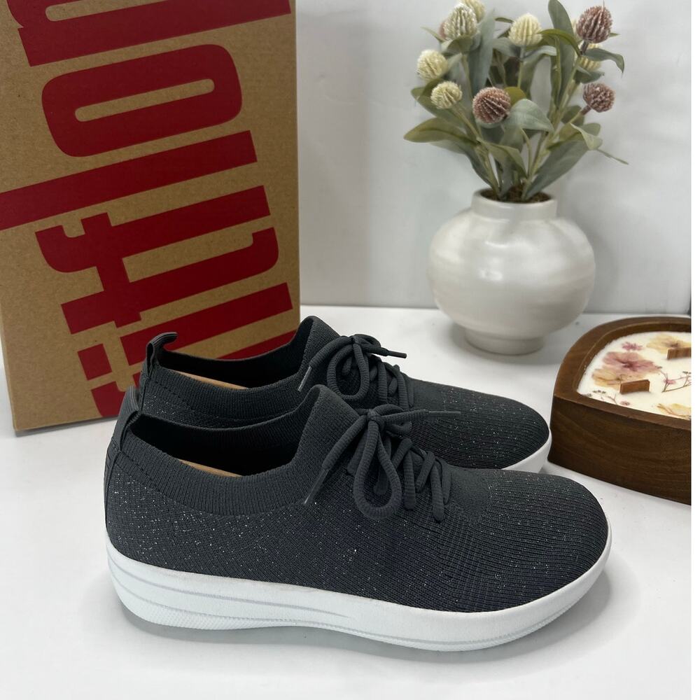 FitFlop F-Sporty Uberknit Sneaker Pweter Grey/Metallic Pewter Women's 5 NWB